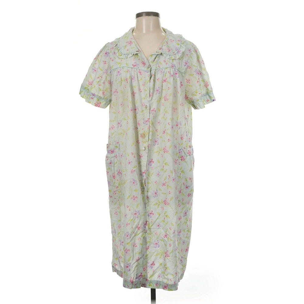 Bernette Vtg Floral Snap Front‎ House Dress Duster Pastel Green Medium 3132-12H
